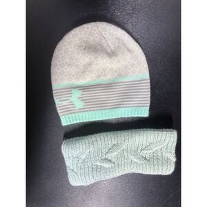 NWOT Women's or Kids Under Armour Winter Hat Beanie and Headband Mint/ Gray